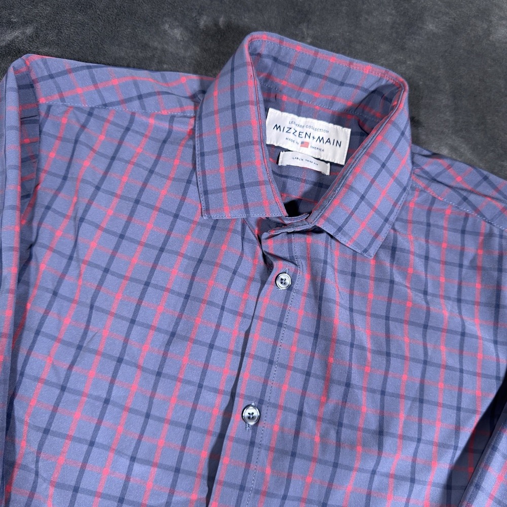 Mizzen+Main Leeward Button Up Shirt Mens Large Trim Fit Check Blue Corpcore